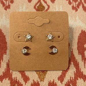 Gold Star and Moon Stud Earrings